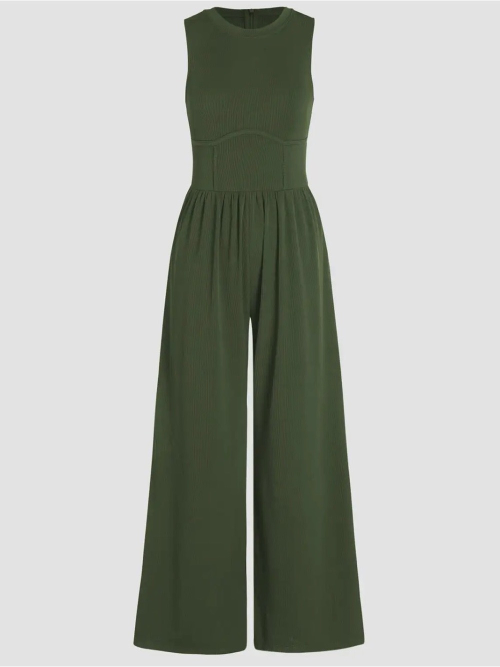 Cider Olive Green Sleeveless Wide-Leg Jumpsuit - Picture 3 of 11
